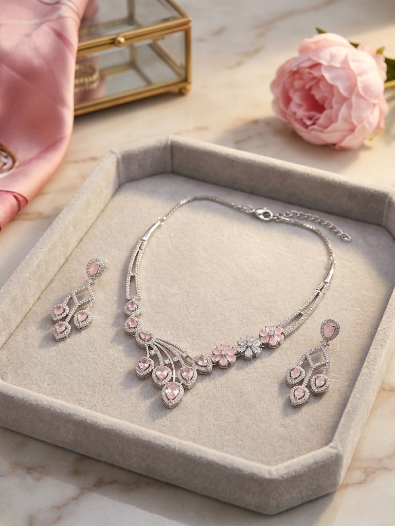 Pastel Rose Quartz Floral Choker Set - Image 2