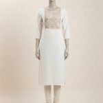 Golden Embroidered & V-Neck Foil Print kurti