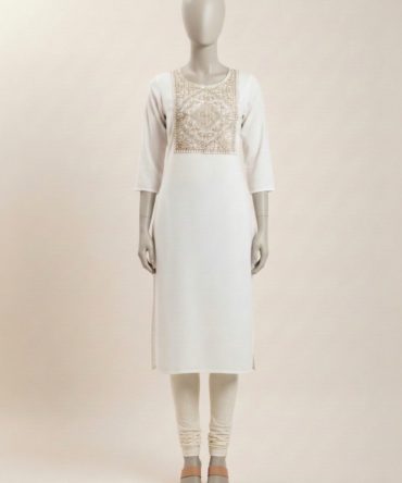Golden Embroidered & V-Neck Foil Print kurti