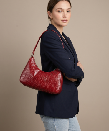 Vintage Crackle Patent Leather Shoulder Bag