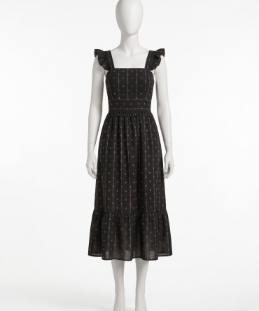 mocked Fit & Flare Black Dress