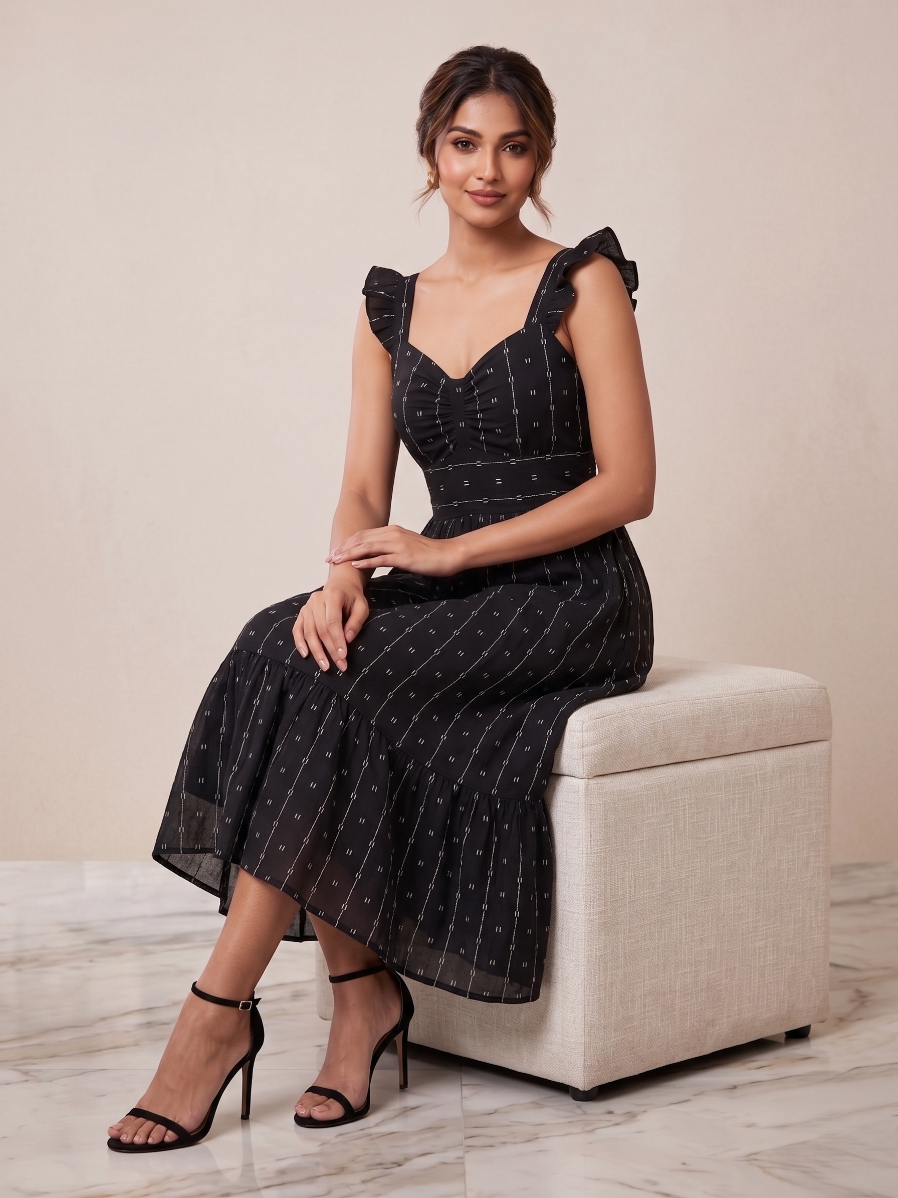 mocked Fit & Flare Black Dress - Image 2