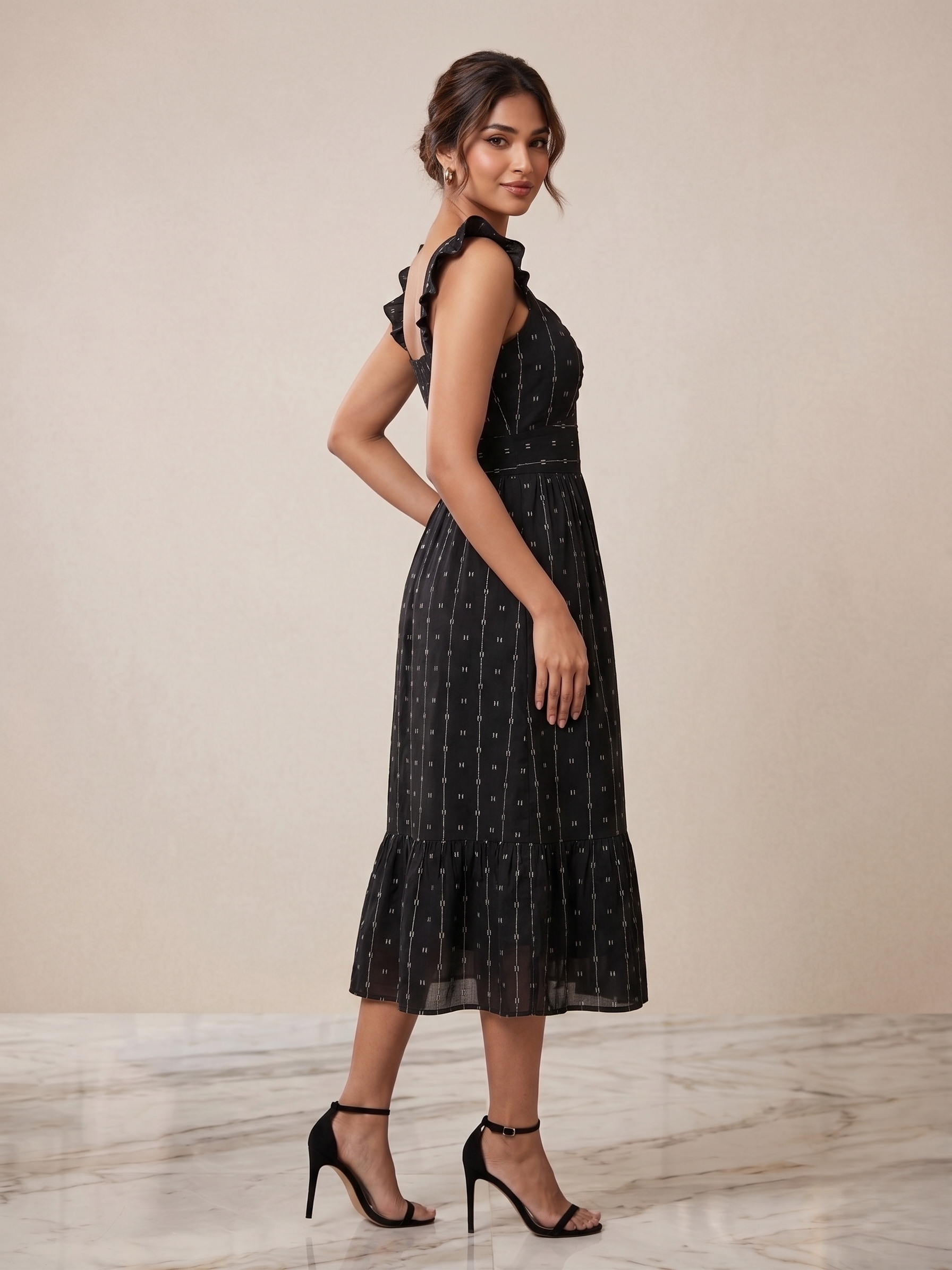 mocked Fit & Flare Black Dress - Image 3