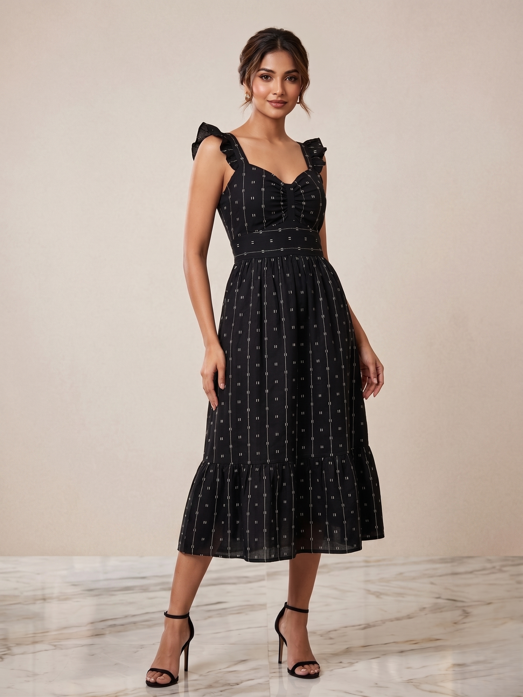 mocked Fit & Flare Black Dress - Image 4