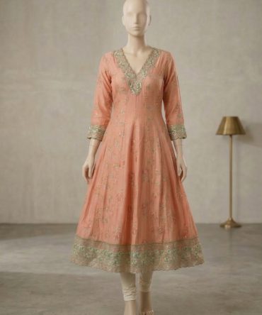 Soft Peach V-Neck Kurti