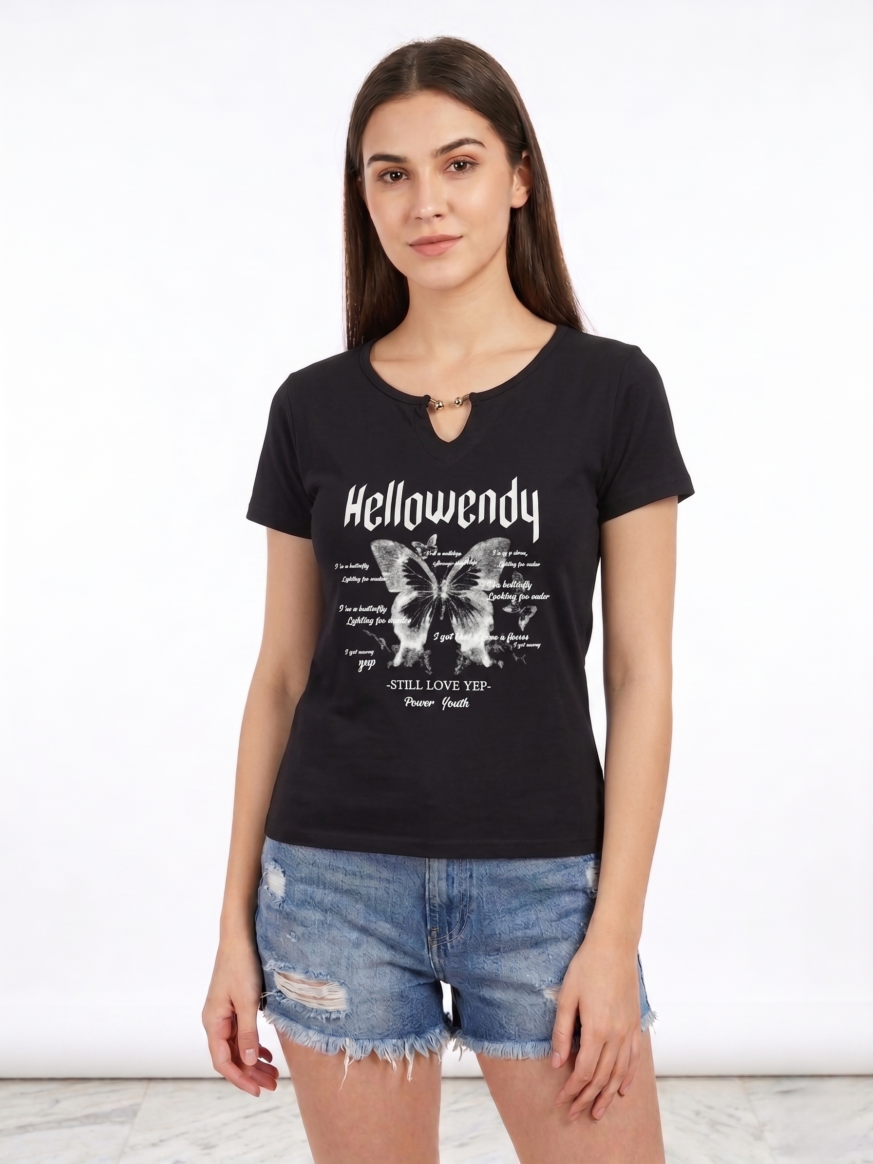 Korean Butterfly Print Grunge Tee - Image 5