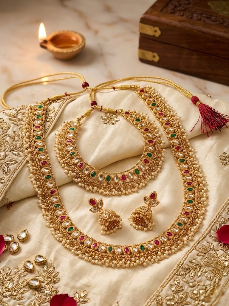 Kundan & Meenakari Traditional Necklace Set - Image 3