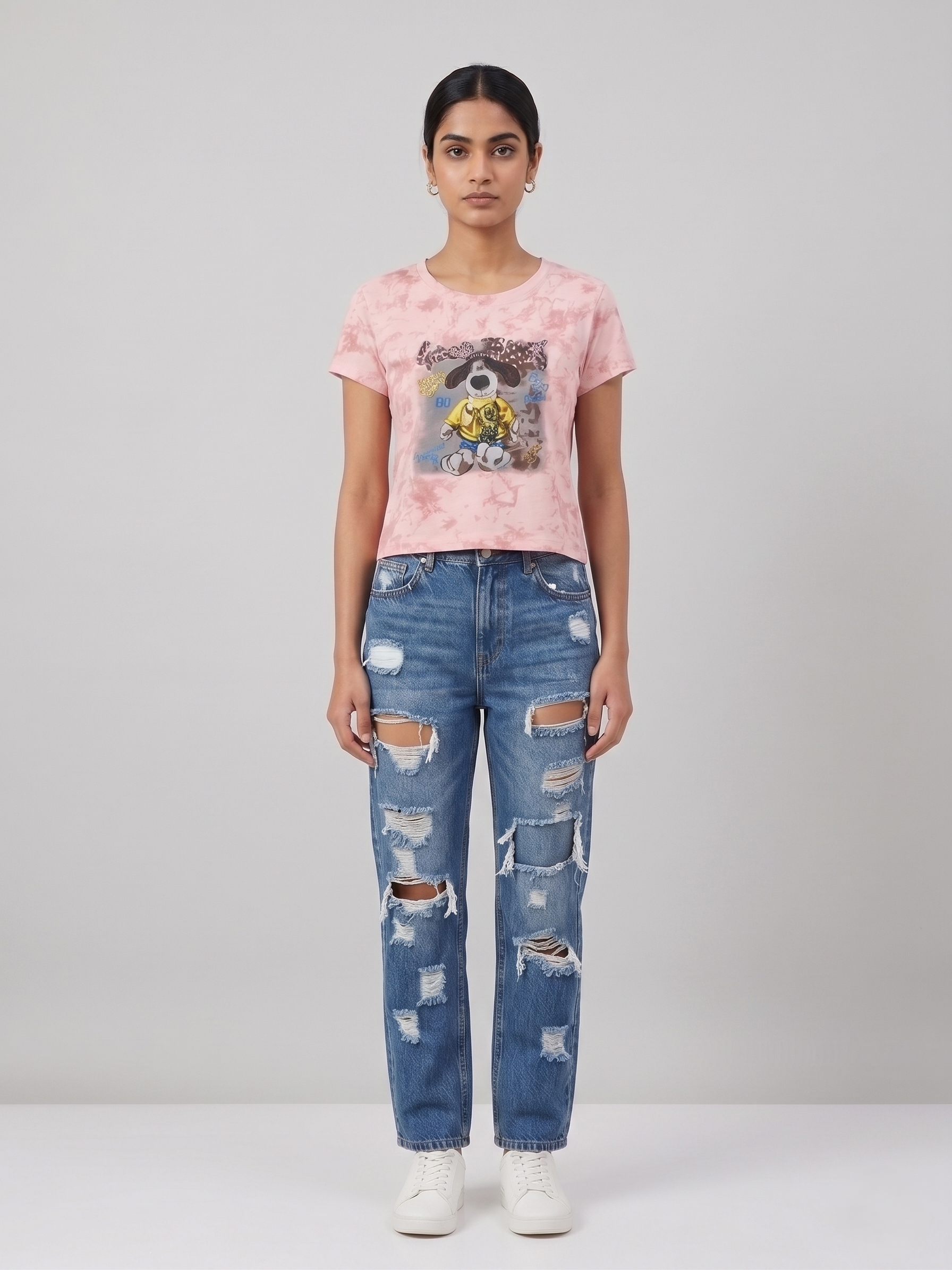 Korean Cartoon Print Tie Day Crop Top - Image 2