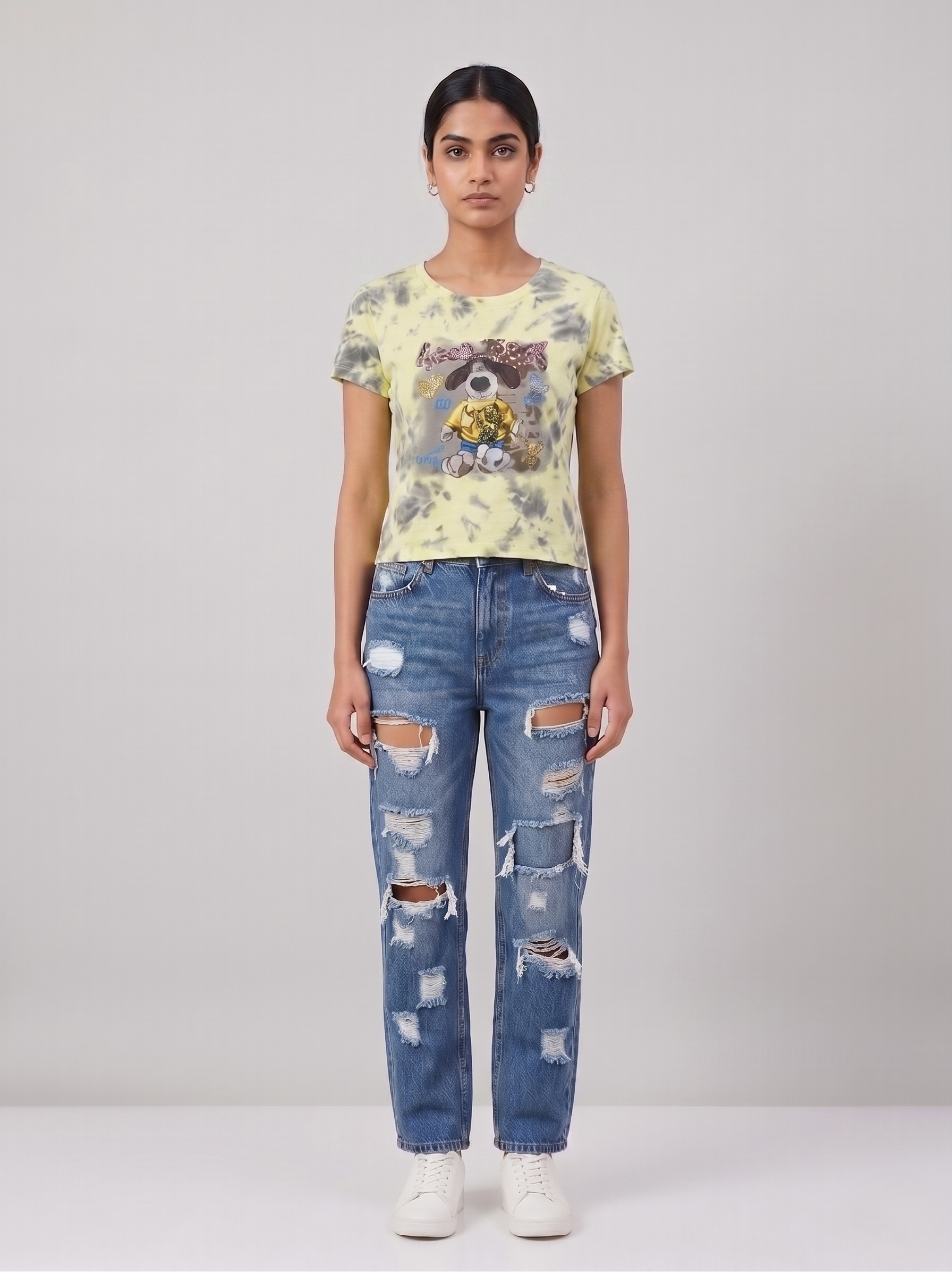 Korean Cartoon Print Tie Day Crop Top - Image 6