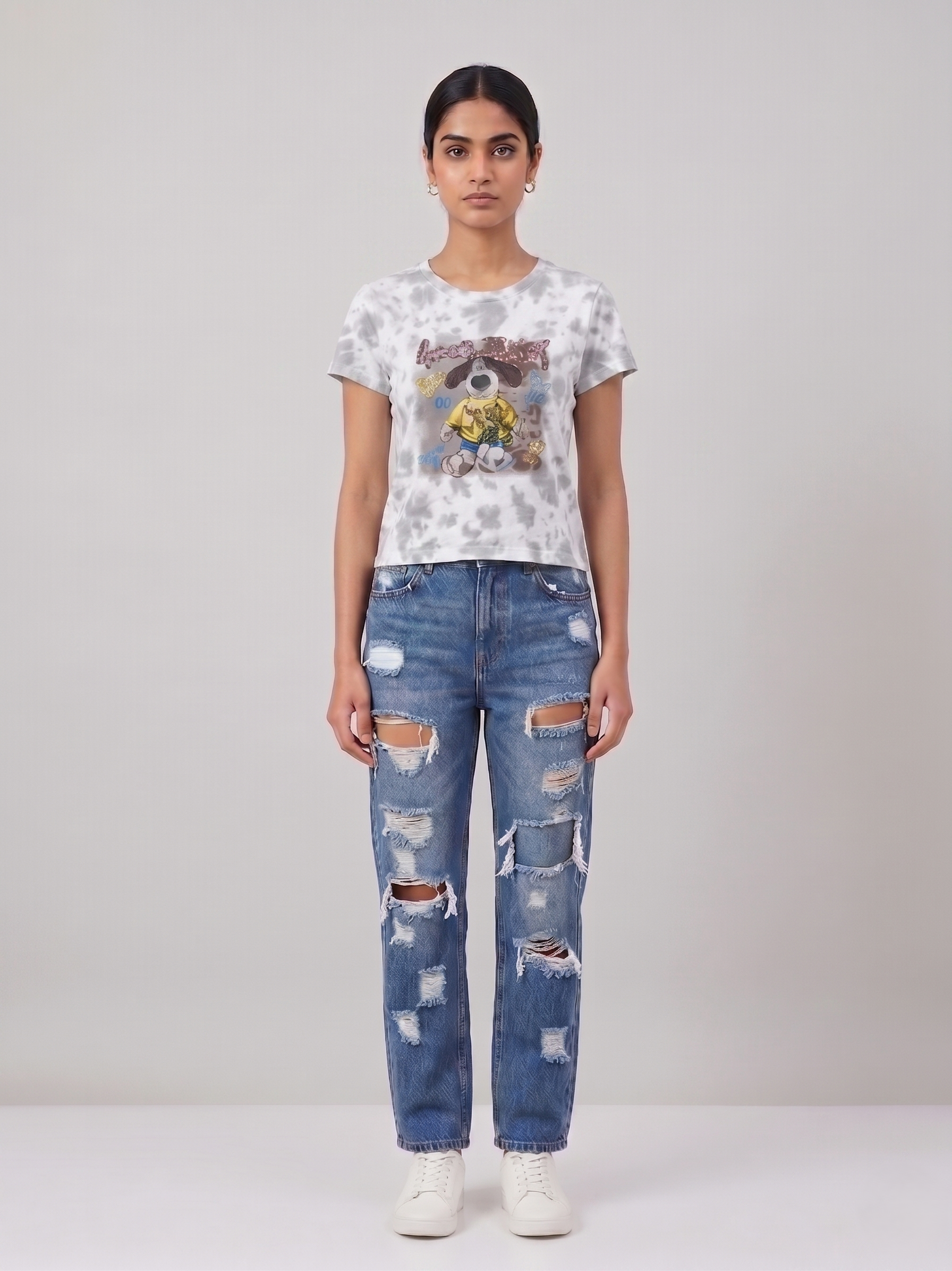 Korean Cartoon Print Tie Day Crop Top - Image 5
