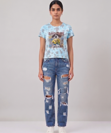 Korean Cartoon Print Tie Day Crop Top