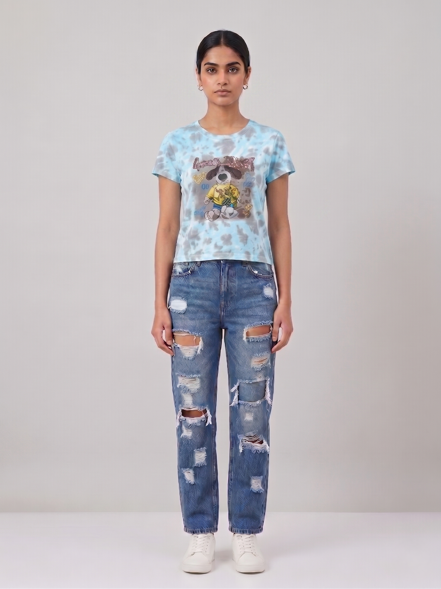 Korean Cartoon Print Tie Day Crop Top