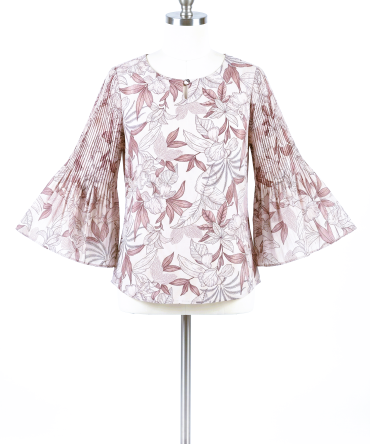 Floral Pleated Sleeve Top