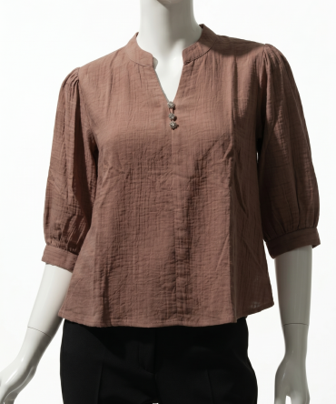 Brown Puff-sleeve Top